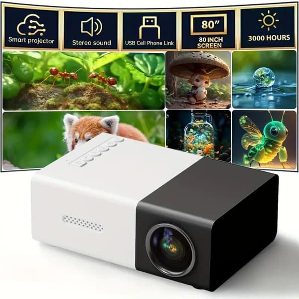 OBOSOE miniprojektor 720P HD med 3D-teknologi – USB/AV/IOS/Android-kompatibel