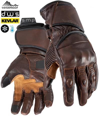 DUAL WEATHER TOURMAX BROWN VINTAGE KEVLAR WATERPROOF MC HANDSKAR