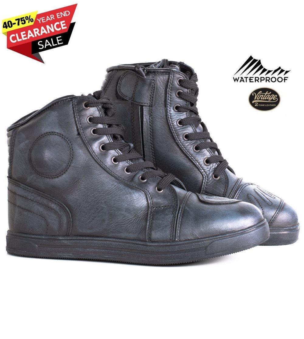 BLACK VINTAGE DIRTYBLACK WP RETRO CE EN13634 MOTORCYKEL SNEAKERS