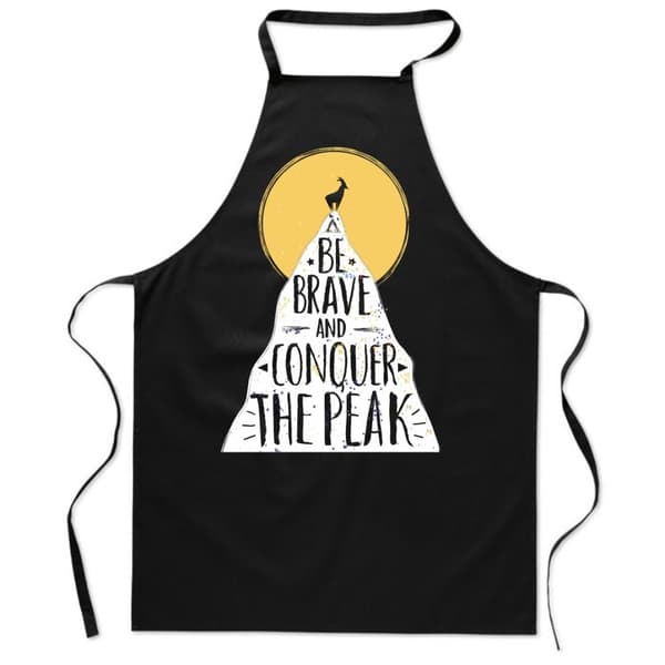 Sort bomuldsforklæde med print, BE BRAVE, kitchen peak, dame, herre
