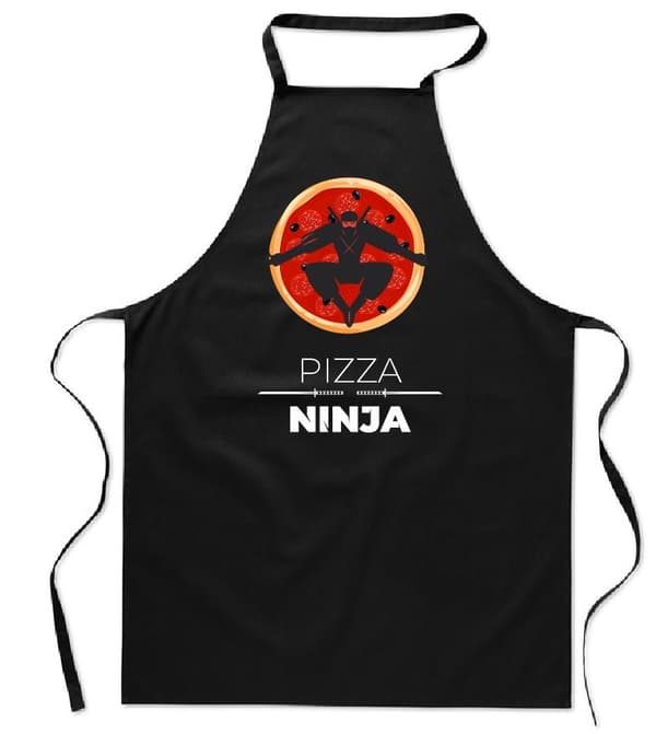 Bomullssvart FÖRKLÄDE MED TRYCK PIZZA NINJA kök dam herr