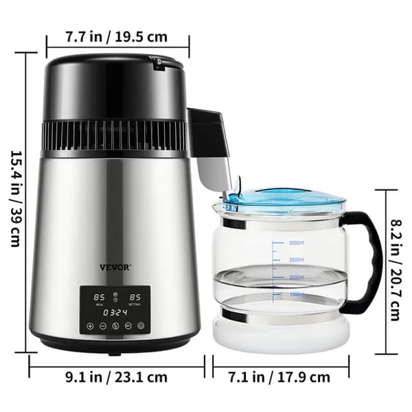 Vattendestillator, 4L kapacitet, dubbel temperaturdisplay, Silver
