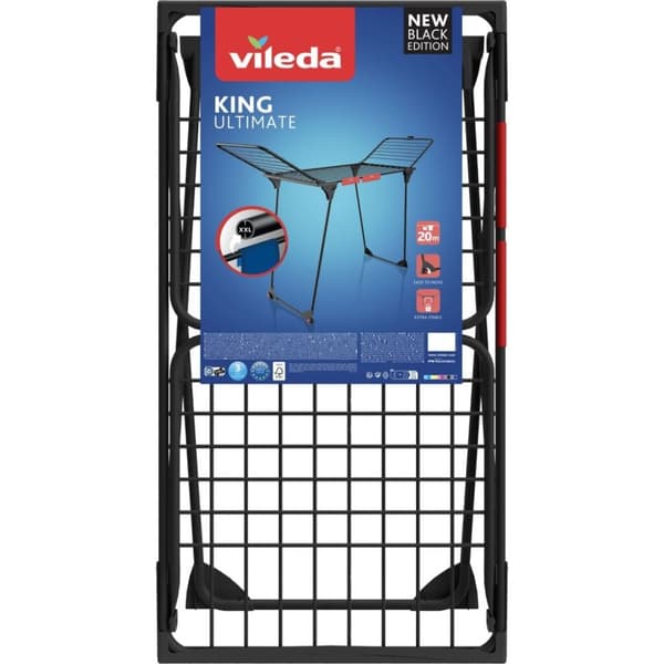 Vileda King Ultimate tørrestativ + hjul 20 m tørrelængde Sort