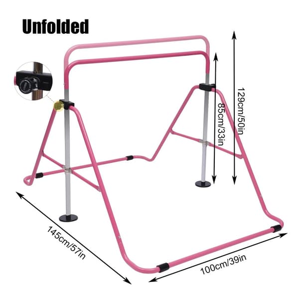 Gymnastikstång, Justerbar Höjd 2,9-4,3 fot, 150 kg Kapacitet,Rosa
