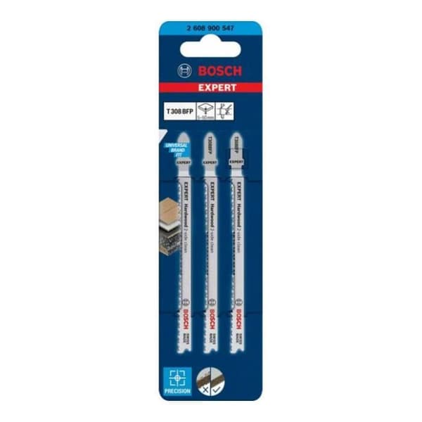 Sågblad för sticksåg - Bosch - T 308 BFP - 3 st - Längd 117 mm - Tandavstånd 2,2 mm