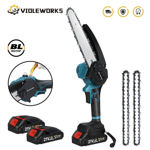 8 tums borstlös elektrisk såg Handhållen Trädgårdsvedverkningsmotorsåg för Makita 18V batteri, med 2x1500mah batteri och laddare