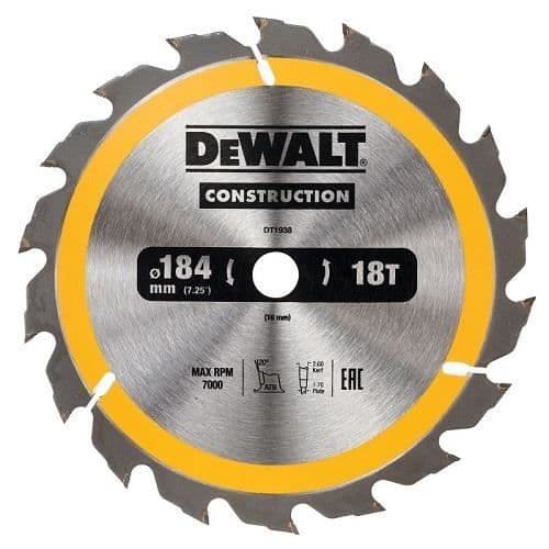 Cirkelsågklinga - DeWALT - DT1938-QZ - 184/16 mm - 18 tänder - för trä och byggarbetsplats