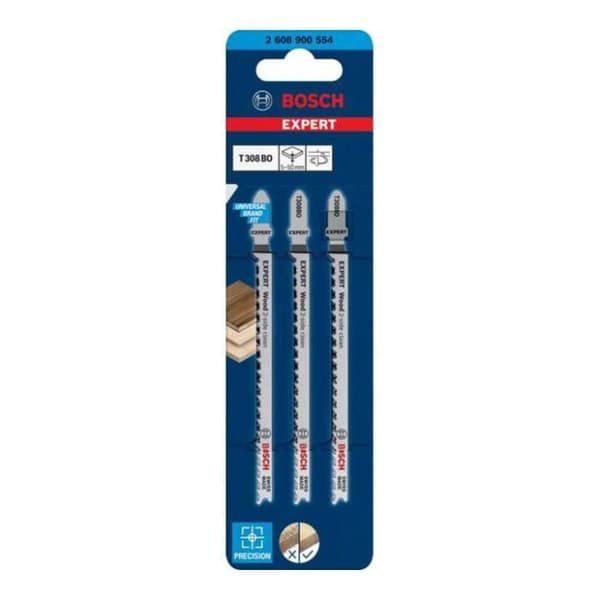 3 sticksågsblad 117 mm HCS T308BO för trä - BOSCH EXPERT - 2608900554