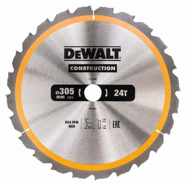 DEWALT DT1958-QZ stationärt cirkelsågblad - 305-30 mm - 24 tänder - för byggarbetsplats