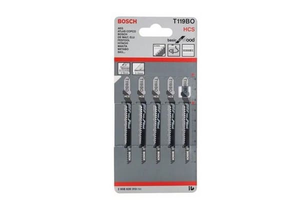 Set med 5 blad för T119BO sticksåg - BOSCH - för böjda och rundade snitt i trä