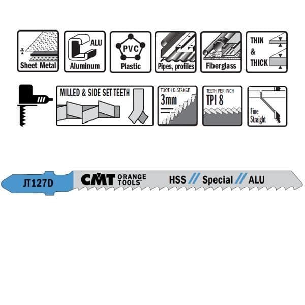 HSS sticksågblad för aluminium CMT JT127D-5 - raka och tunna - 100x3x8TPI