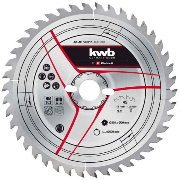 Tunt TCT-sågblad för geringssågar och sågbord - KWB - 250 mm - 42 tänder