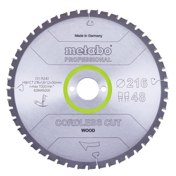 Metabo sågklinga "sladdlöst kapat trä - proffs", 216x1,8-1,2x30 Z48 WZ 5°neg - 628445000