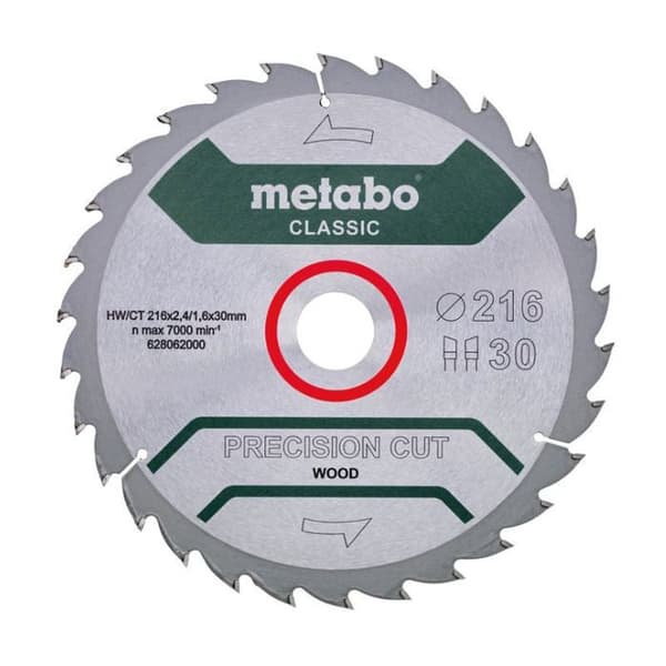 Cirkelsågblad - Metabo - Precision Cut Wood Classic - 216x2.4x30 mm - 30 tänder - Mjukt och hårt trä
