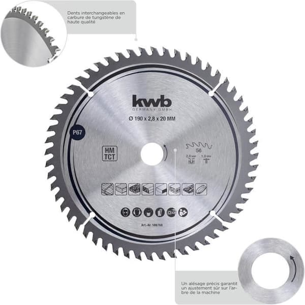Klinga för cirkelsåg kwb 190 x 16 mm, mycket fin snitt, anpassad för arbetsytor, trä och belagda paneler - kwb