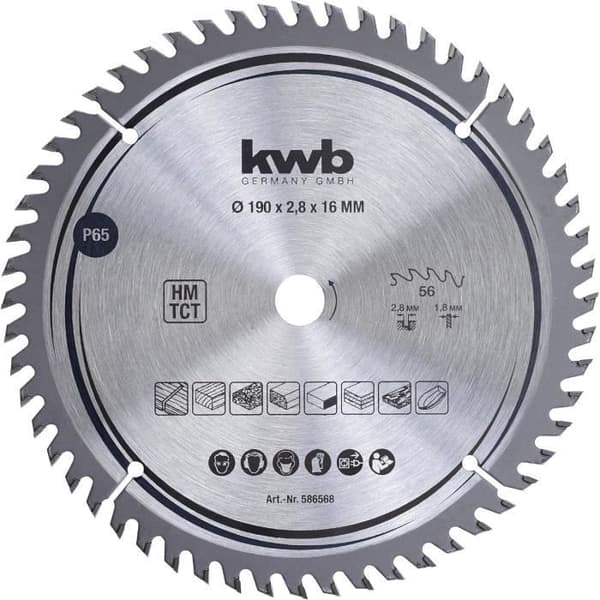 Klinga för cirkelsåg kwb 190 x 16 mm, mycket fin snitt, anpassad för arbetsytor, trä och belagda paneler - kwb