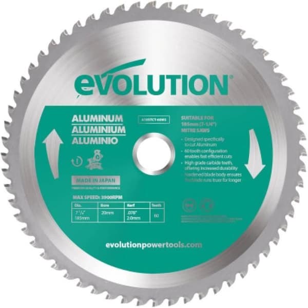 Evolution A185TCT-60MS aluminium TCT-blad 185mm 60 tänder hål 25,4mm