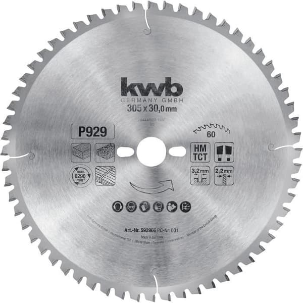 Klinga för cirkelsåg kwb 305 x 30 mm - Mycket fin snitt - Anpassad för arbetsytor, trä och belagda paneler