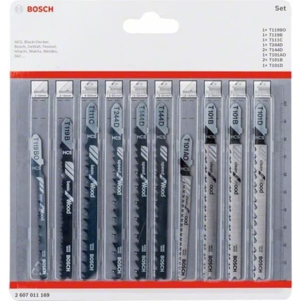 Sågblads-set - Bosch - Trä - 10 blad - Färg grå - För mjukt trä
