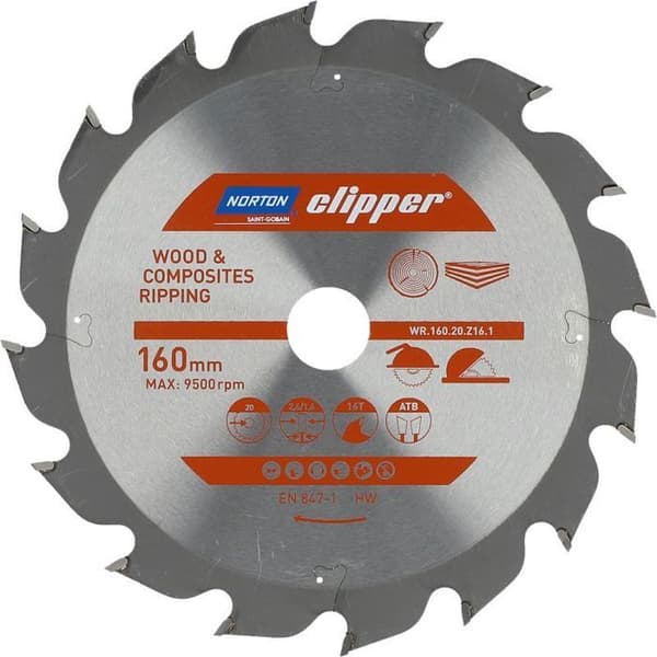 Norton klipp - 70184608038 - NORTON CIRCULÄRSÅG 160 mm x 20 mm x 16z TRÄ OCH KOMPOSITER ATB (2,6 / 1,6) N