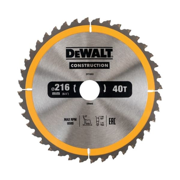 DEWALT Construction cirkelsågblad - DT1953QZ - 216 x 30 mm - 40 tänder - ATB