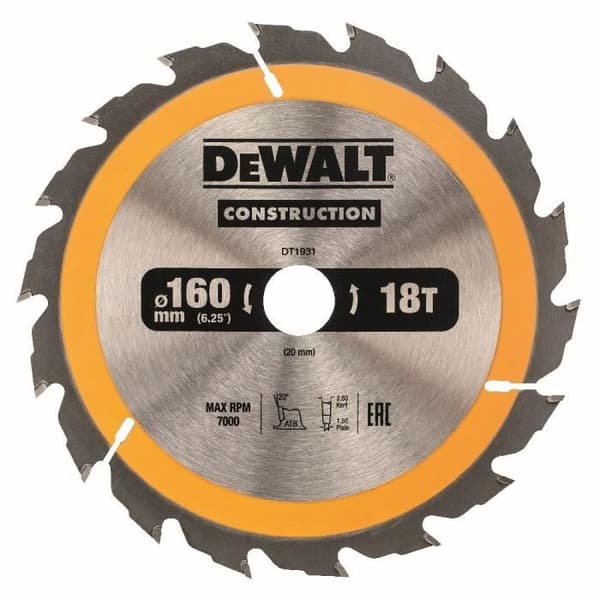 Cirkelsågblad - DeWALT - DT1931-QZ - Hårdmetalltänder - Snabb kapning - Lämplig för trä med spik