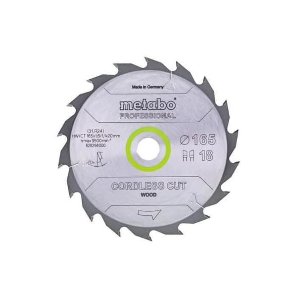 Sågblad - Metabo - trådlös kapning av trä - 165x1,6 mm - 18 tänder - 20° vinkel på angreppet