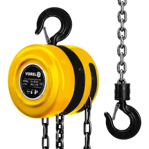 VOREL Kedjeblock 2000 kg Stål Gul