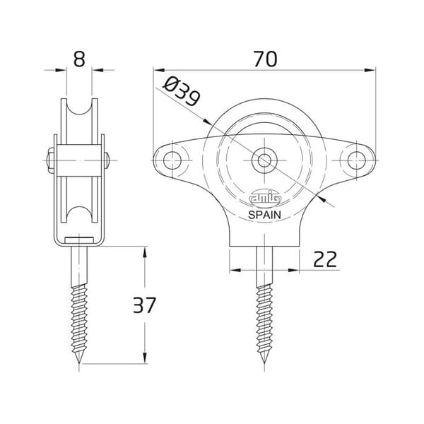 AMIG 692 | Metallpulley 4 | Ø39 mm | Stål | Zinkad