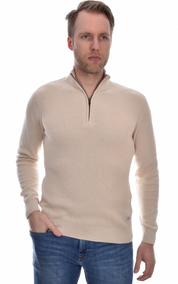 Blend - Tröja 20714337 Halvzip Beige S
