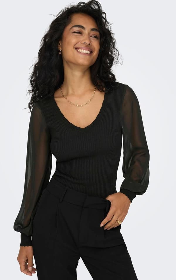 Only - onlJenny LS Woven Mix KNT Svart XL