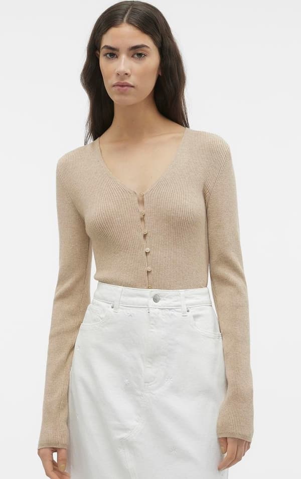 Vero Moda - vmGold V-neck Button Pullover Beige - Nomad M
