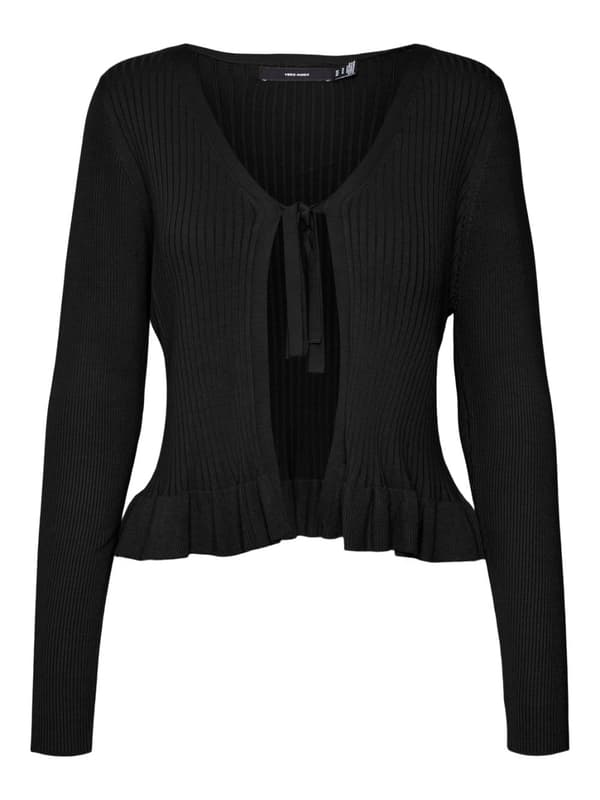 Vero Moda - vmGlory LS Tie Peplum Cardigan Svart M
