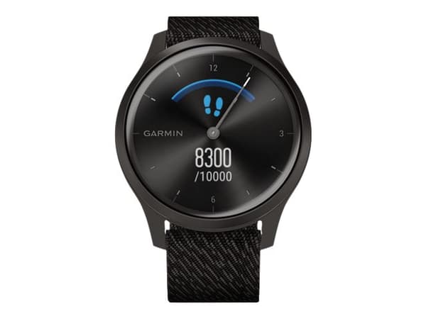 Garmin vívomove Style - 42 mm - grafittaluminium - smartklokke med bånd - vevet nylon - svart pepper - håndleddstørrelse: 125-190 mm - Bluetooth, ANT