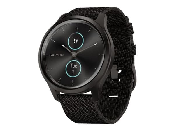 Garmin vívomove Style - 42 mm - grafittaluminium - smartklokke med bånd - vevet nylon - svart pepper - håndleddstørrelse: 125-190 mm - Bluetooth, ANT