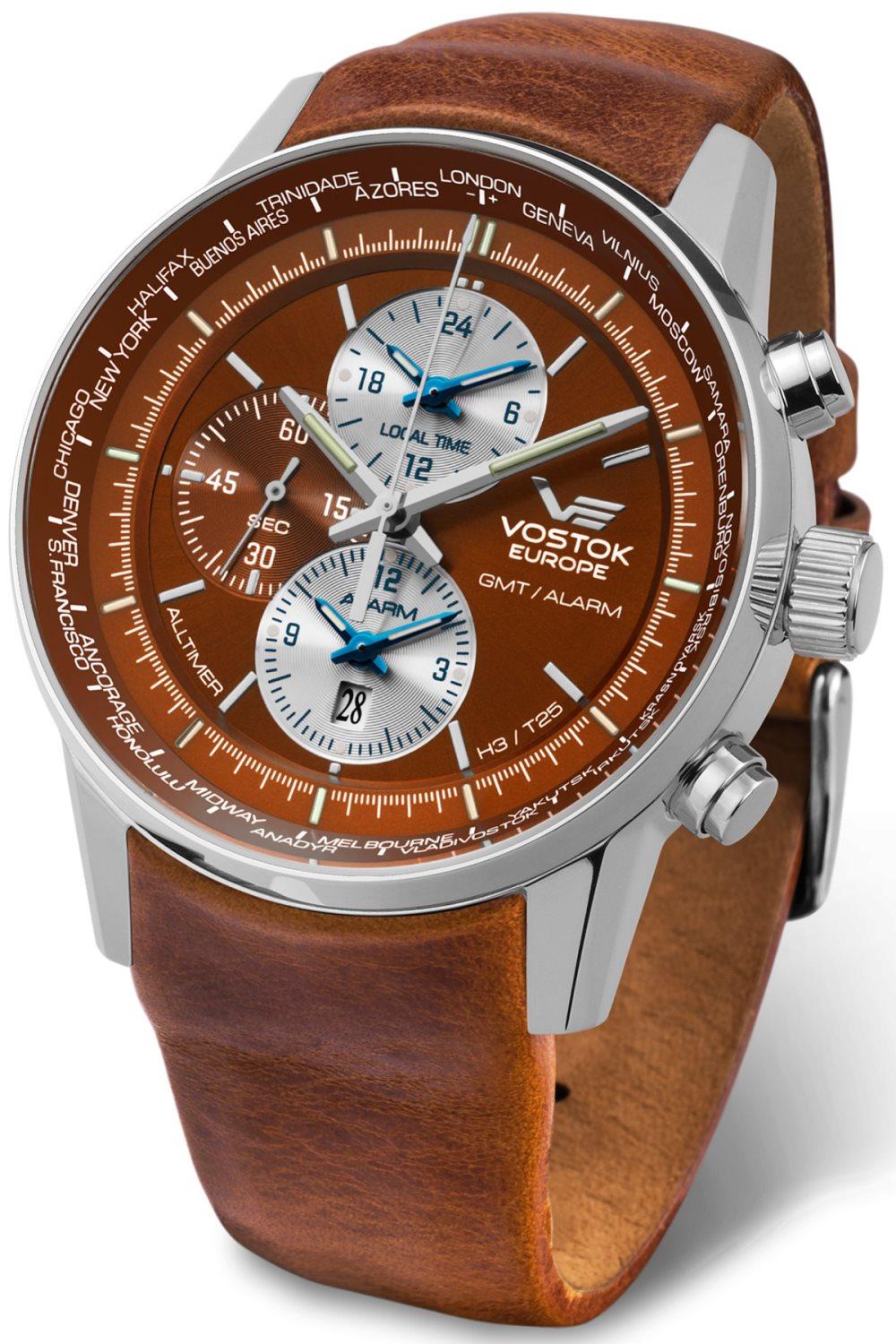 Vostok limousine all-timer tritium dual time alarm YM26-565A292 Mens Quartz watch