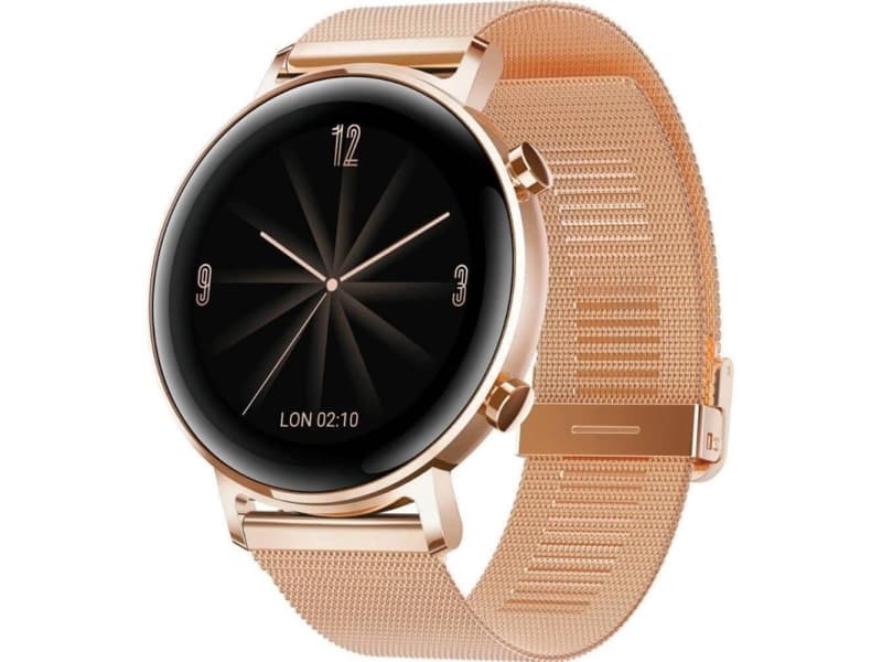 Huawei Watch GT 2 - Elegant - 42 mm - guldrosa rostfritt stål - smart klocka med milanese-rem - rostfritt stål - guldrosa - wrist size: 130-190 mm -