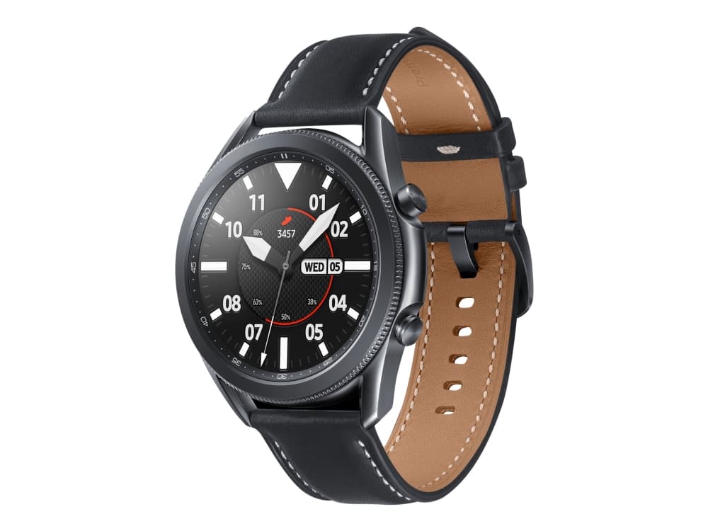 Samsung Galaxy Watch 3 - 45 mm - mystisk sort - smart ur med bånd - læder - display 1.4" - 8 GB - 4.3 GB - Wi-Fi, NFC, Bluetooth - 53.8 g (NOT Nordic
