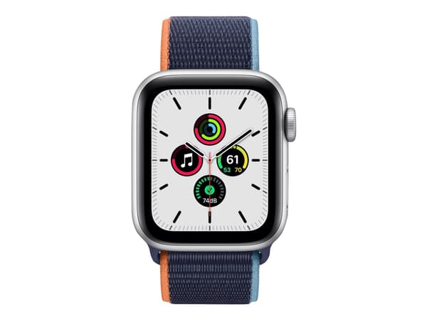 Apple Watch SE (GPS + Cellular) - 44 mm - silveraluminium - smart klocka med sportögla - vävd nylon - djup marin - handledsstorlek: 145-220 mm - 32 G