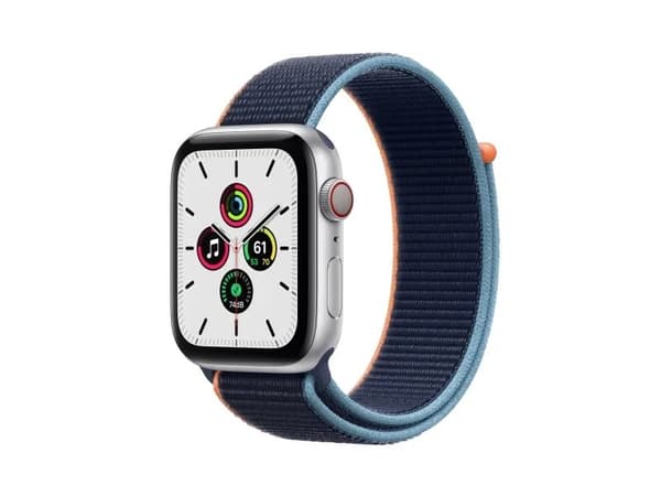 Apple Watch SE (GPS + Cellular) - 44 mm - silveraluminium - smart klocka med sportögla - vävd nylon - djup marin - handledsstorlek: 145-220 mm - 32 G