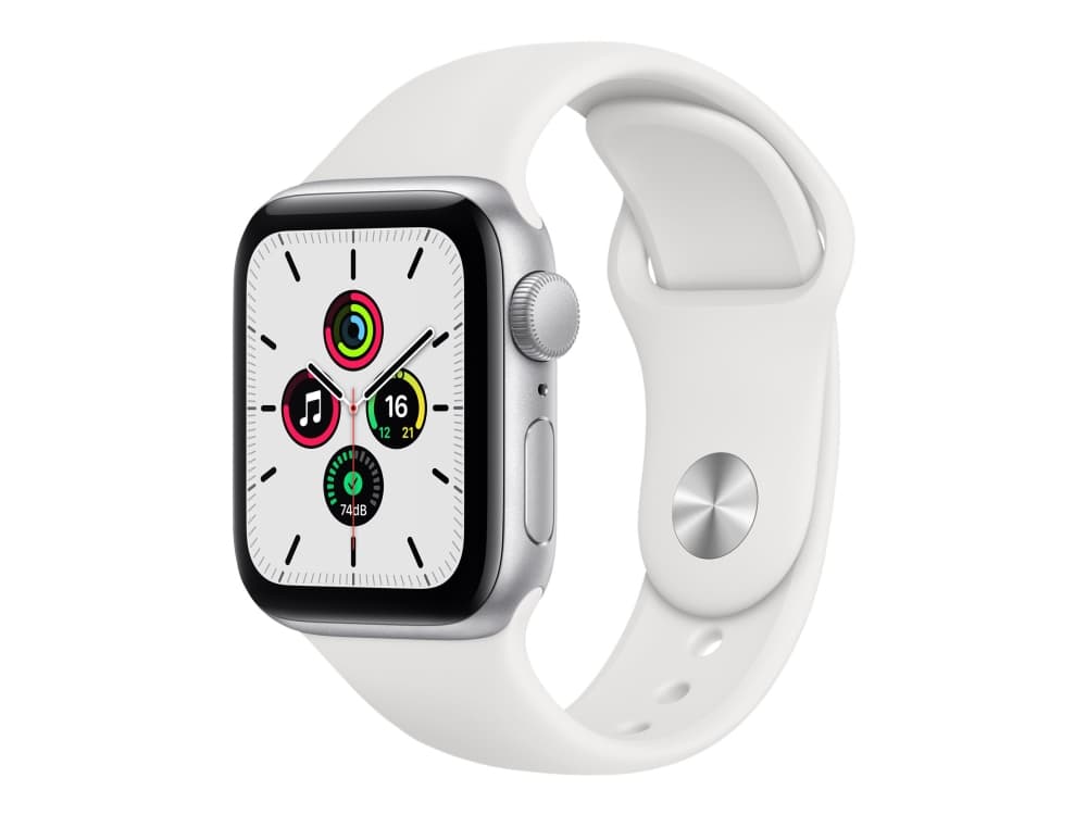 Apple Watch SE (GPS) - 40 mm - sølvaluminium - smartklokke med sportsbånd - fluorelastomer - hvit - band size: S/M/L - 32 GB - Wi-Fi, Bluetooth - 30.