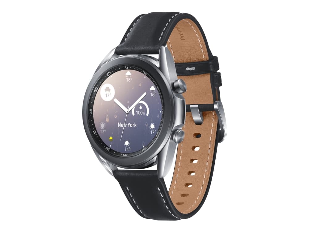 Samsung Galaxy Watch 3 - 41 mm - mystisk sølv - smartklokke med bånd - lær - display 1.2" - 8 GB - 4.3 GB - Wi-Fi, NFC, Bluetooth - 48.2 g