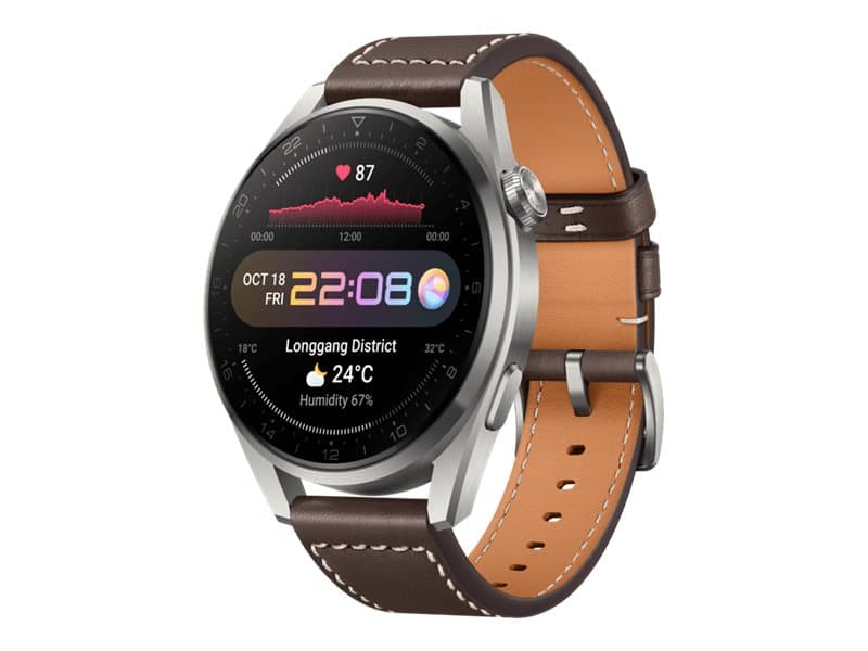 Huawei Watch 3 Pro - Classic - 48 mm - titan - smart klocka med rem - läder - brun - display 1.43" - 16 GB - Wi-Fi, NFC, Bluetooth - 4G - 63 g