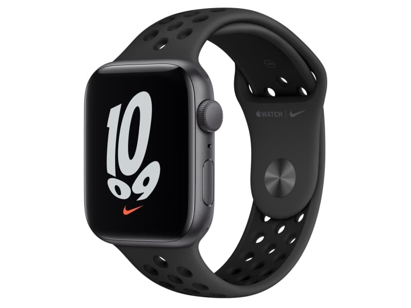 Apple Watch Nike SE (GPS) - 44 mm - rymdgrå aluminium - smart klocka med Nike sportband - fluoroelastomer - antracit/svart - bandstorlek: S/M/L - 32