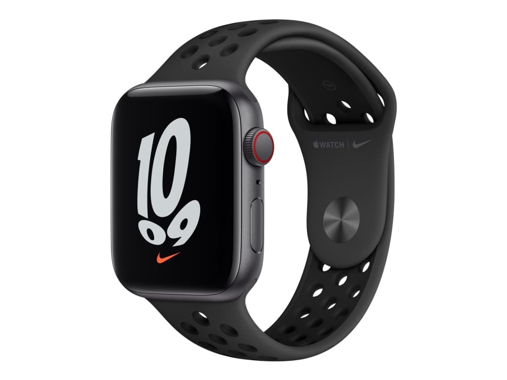 Apple Watch Nike SE (GPS + Cellular) - 44 mm - rymdgrå aluminium - smart klocka med Nike sportband - fluoroelastomer - antracit/svart - bandstorlek: