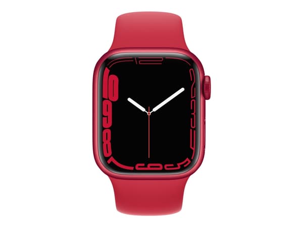 Apple Watch Series 7 (GPS + Cellular) - (PRODUCT) RED - 41 mm - rød aluminium - smartklokke med sportsbånd - fluorelastomer - rød - båndbredde: Regul