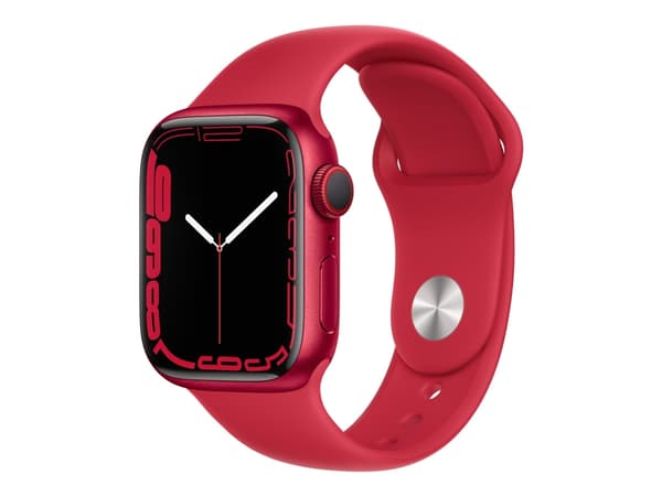 Apple Watch Series 7 (GPS + Cellular) - (PRODUCT) RED - 41 mm - rød aluminium - smartklokke med sportsbånd - fluorelastomer - rød - båndbredde: Regul