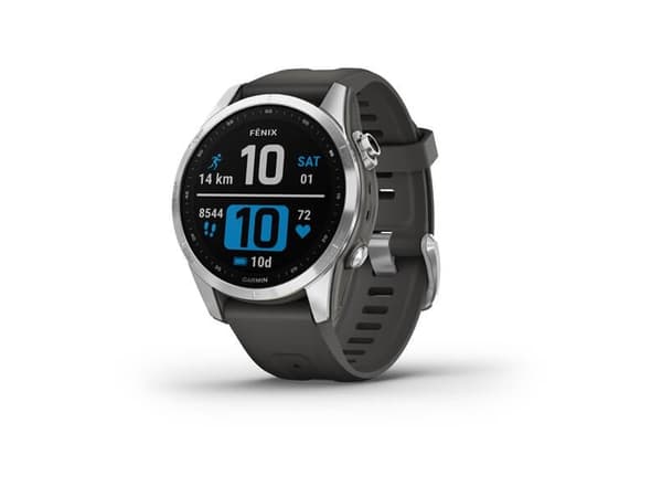 Garmin fenix 7S - 42 mm - sølvfarget - sportsur med bånd - silikon - grafitt - håndleddstørrelse: 108-182 mm - display 1.2" - 16 GB - Bluetooth, Wi-F