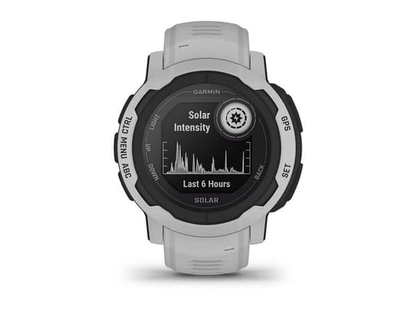 Garmin Instinct 2 Solar - 45 mm - disgrå - sportsur med bånd - silikon - håndleddstørrelse: 135-230 mm - monokrom - 32 MB - Bluetooth, ANT+ - 53 g