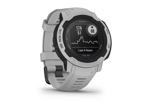Garmin Instinct 2 Solar - 45 mm - disgrå - sportsur med bånd - silikon - håndleddstørrelse: 135-230 mm - monokrom - 32 MB - Bluetooth, ANT+ - 53 g